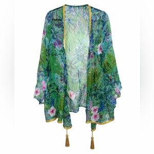 Soft Surroundings Sheer Tropical Kimono Duster Boho Resort Glam-Large